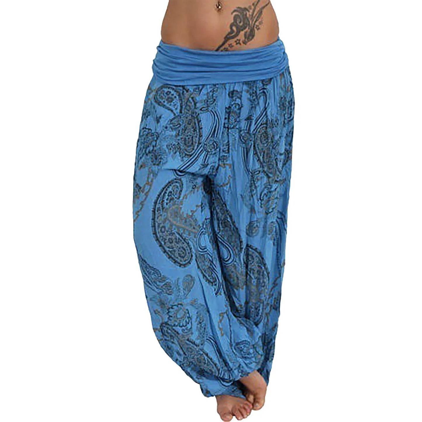 Women's Fashion Lightweight Loose Ethnic Style Pleated Trousers Casual Soft and Comfortable Printed Yoga Pants