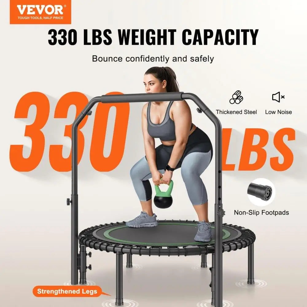 40 Foldable Mini Trampoline for Adults - Fitness Rebounder with Handle for Home Workout