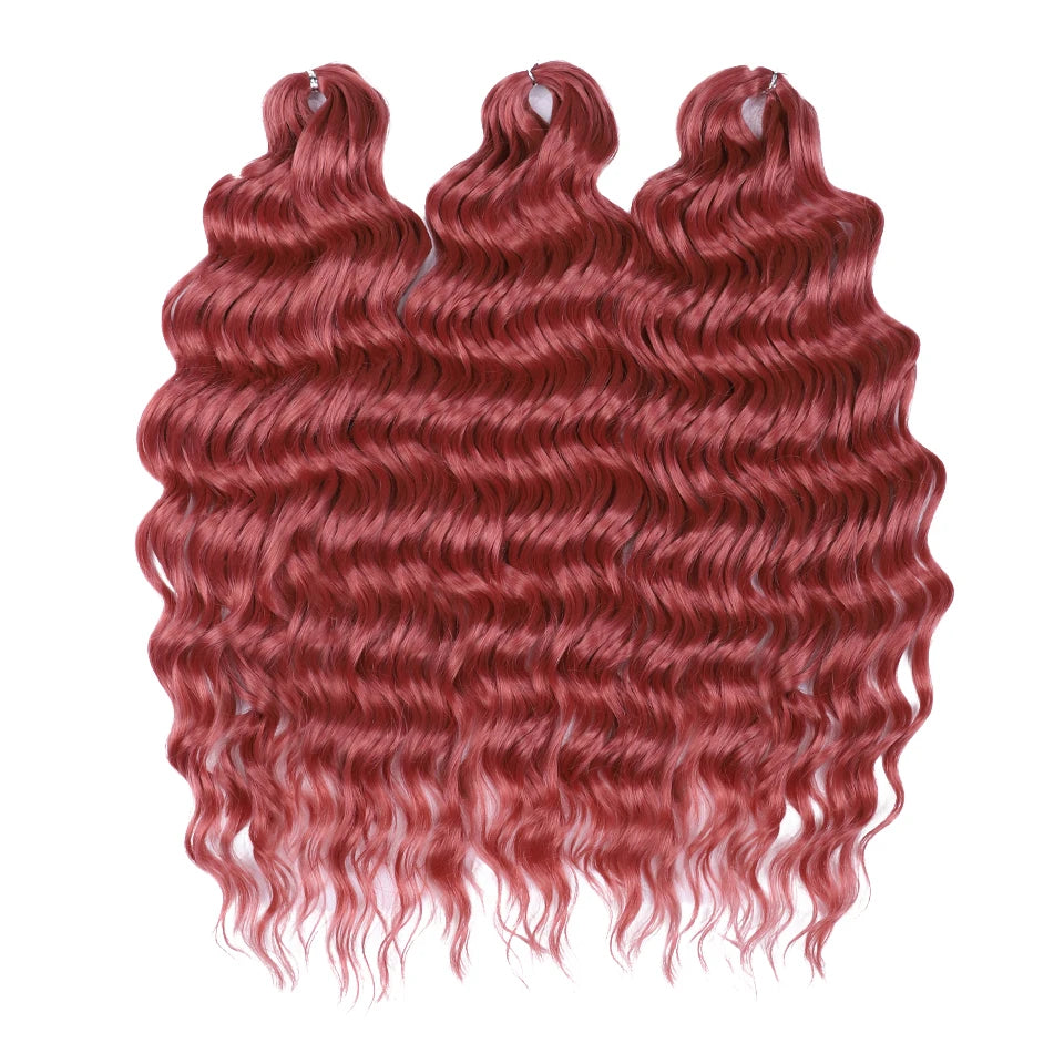 FASHION IDOL 24" 3pcs Deep Wave Curl Hair Synthetic Water Wave Braiding Hair Extensions Ombre Rainbow color Twist Crochet Hair