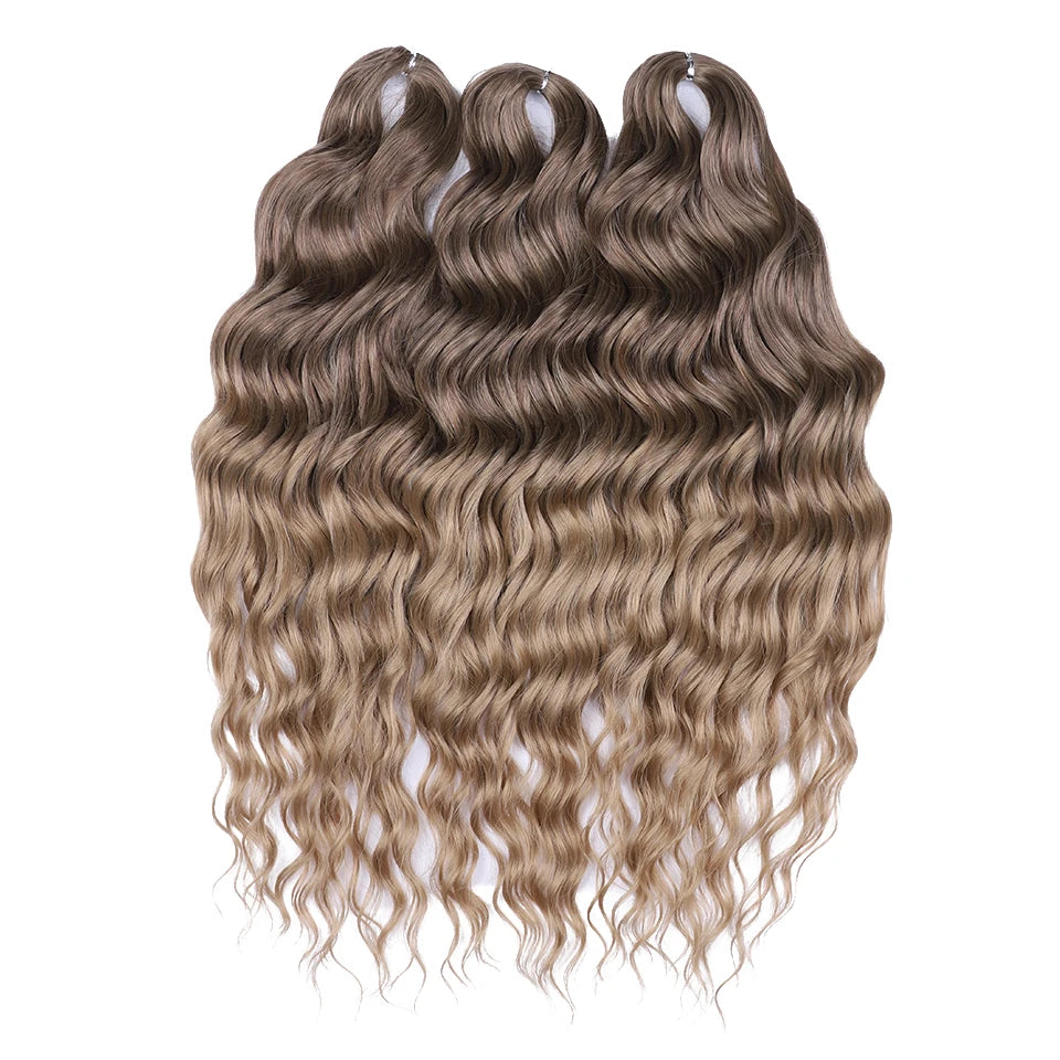 FASHION IDOL 24" 3pcs Deep Wave Curl Hair Synthetic Water Wave Braiding Hair Extensions Ombre Rainbow color Twist Crochet Hair