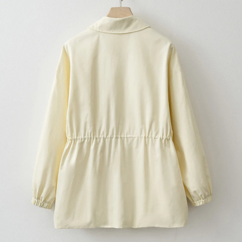2025 Women Spring / Autumn Light Yellow Adjustable waist Zip Jacket