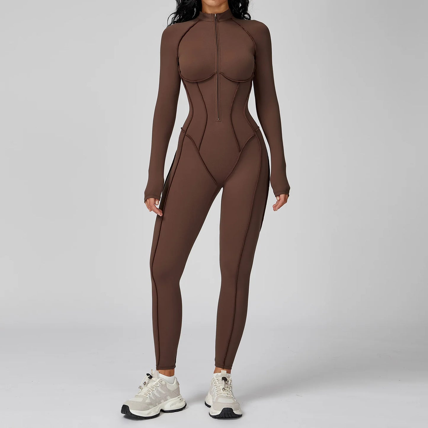 Sexy Rompers Workout Zipper Jumpsuit Long Sleeves Sports Bodysuits Women Gym Running Fitness Suits Gym Tracksuit Sportswear