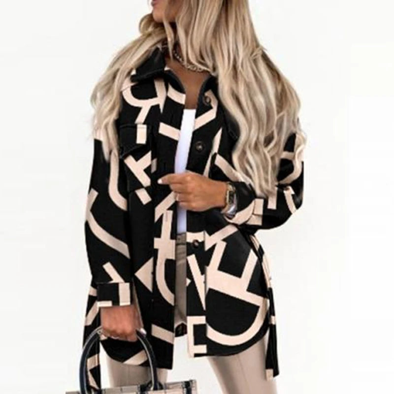 Women's Fashion Autumn and Winter Blouses Jackets Strap Plaid Printed Woolen Jacket for Women Casual Pockets Coats Clothing
