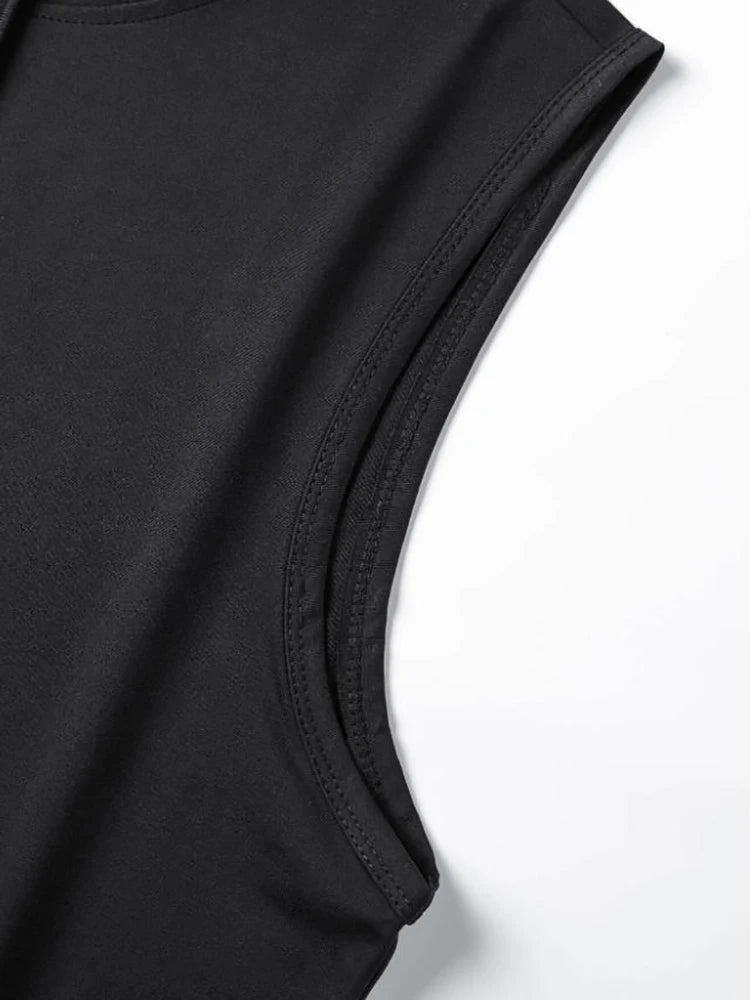 Men's Summer Solid - Color Black Hooded Drawstring Vest with a Simple and Casual Style This Vest Is a Perfect Choice for Men in