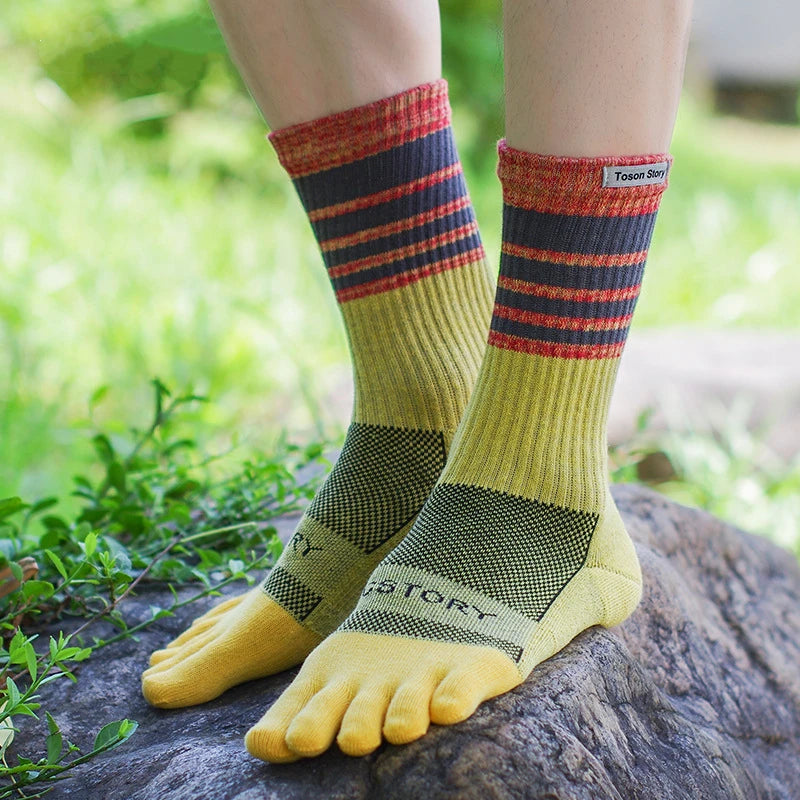2025 Cotton Men's Sports Five Finger Socks Sweat Absorption Anti-odor Autumn Winter Towel Base Terry Long Tube Split Toe Socks