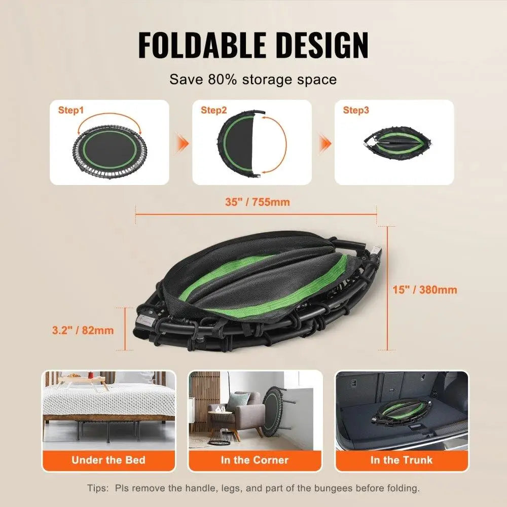 40 Foldable Mini Trampoline for Adults - Fitness Rebounder with Handle for Home Workout