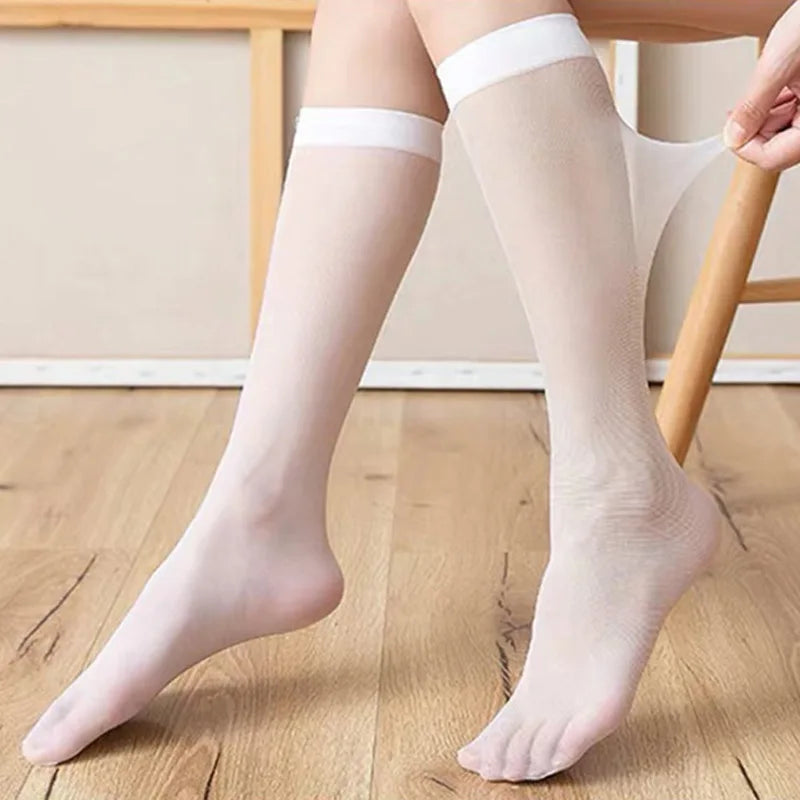 5 Pairs Women Ultra-thin Nylon Stockings Transparent Elasticity Ladies Knee Socks Summer Long Socks for Girls Stocking