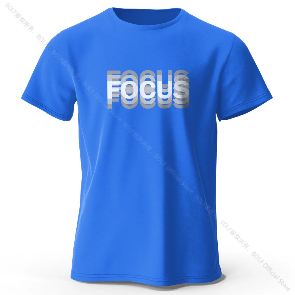 Focus Letter Minimalist Style 100% Cotton T-Shirt, Lightweight Round Neck Short Sleeve Tee, Perfect for Men & Women