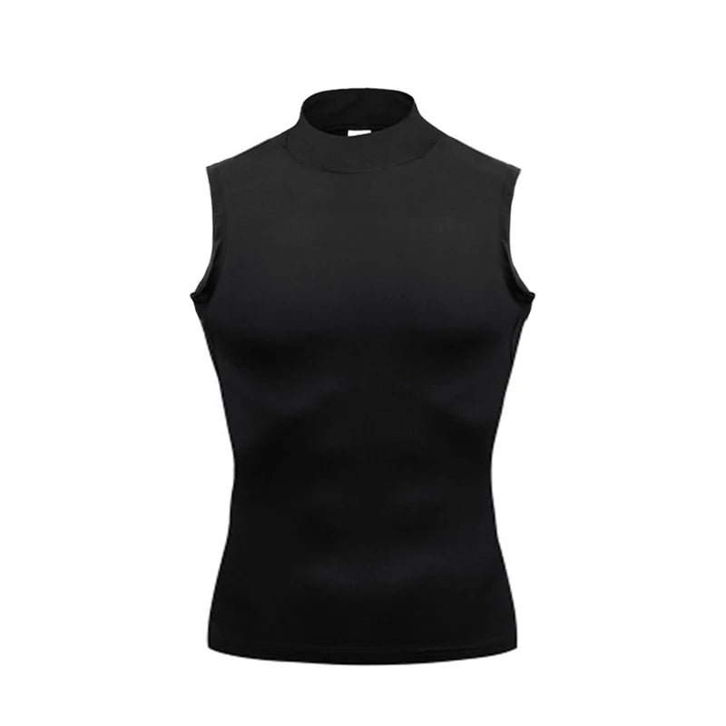 Compression Shirt Men Gym Tank Top Muscle Fitness Clothing Turtleneck Sport Sleeveless T Shirt Elastic Bodybuilding Running Vest