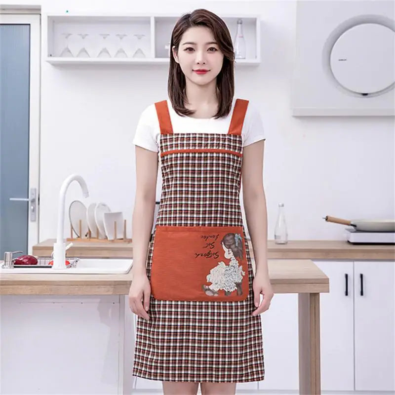 Household Women Kitchen Apron Wear Resistant Cartoon Girl Restaurant Uniform Breathable Cloth Antifouling Work Apron