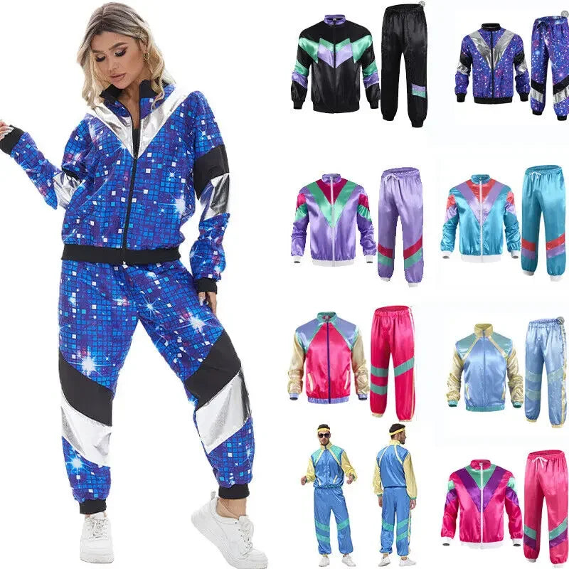 Mens 80s 90s Shell Suit Costume Adult Sports Neon Dress Outfit cosplay costumes anime cosplay