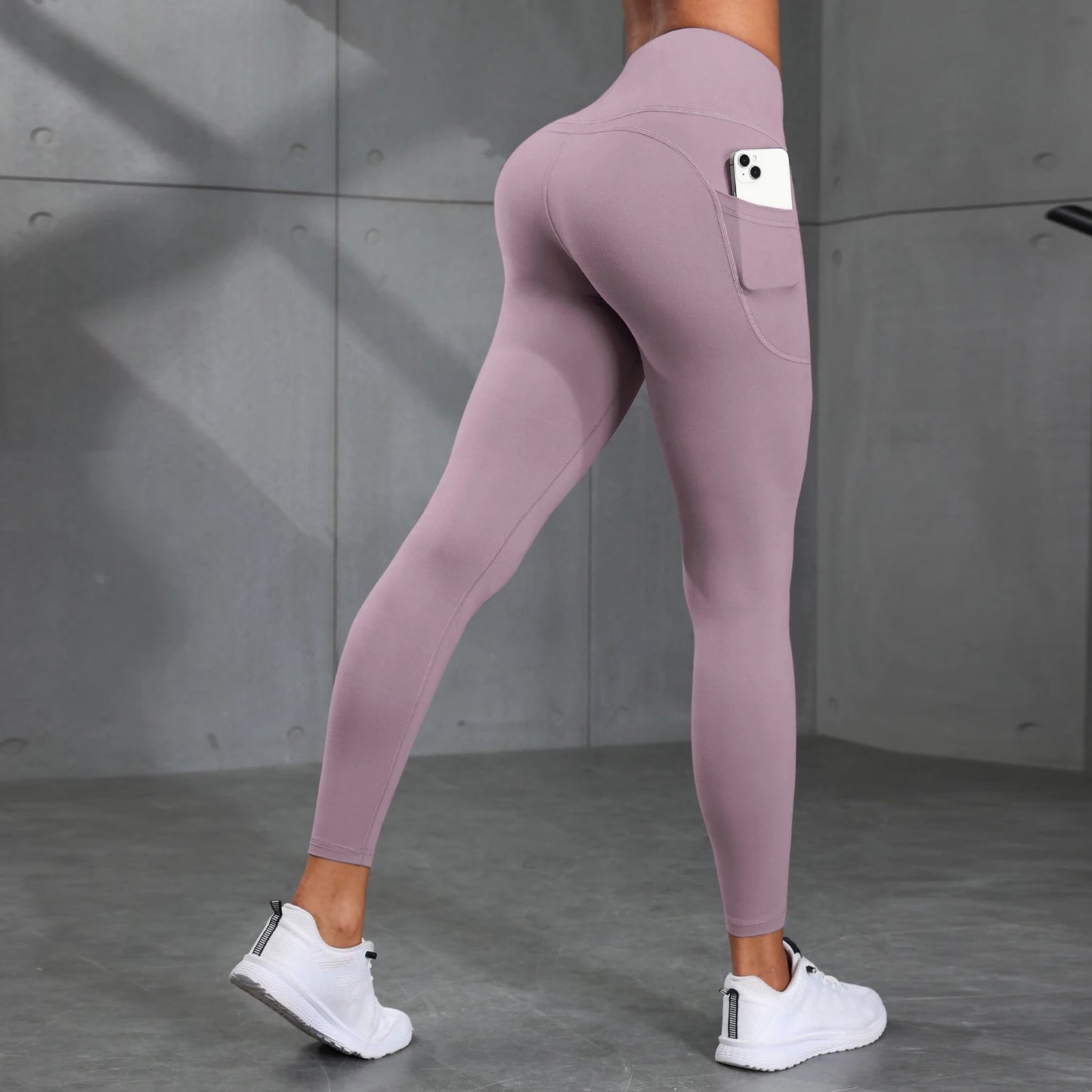Women's High-Waisted Solid Color Yoga Pants With Pockets, Compression Leggings For Sports, Fitness, Running