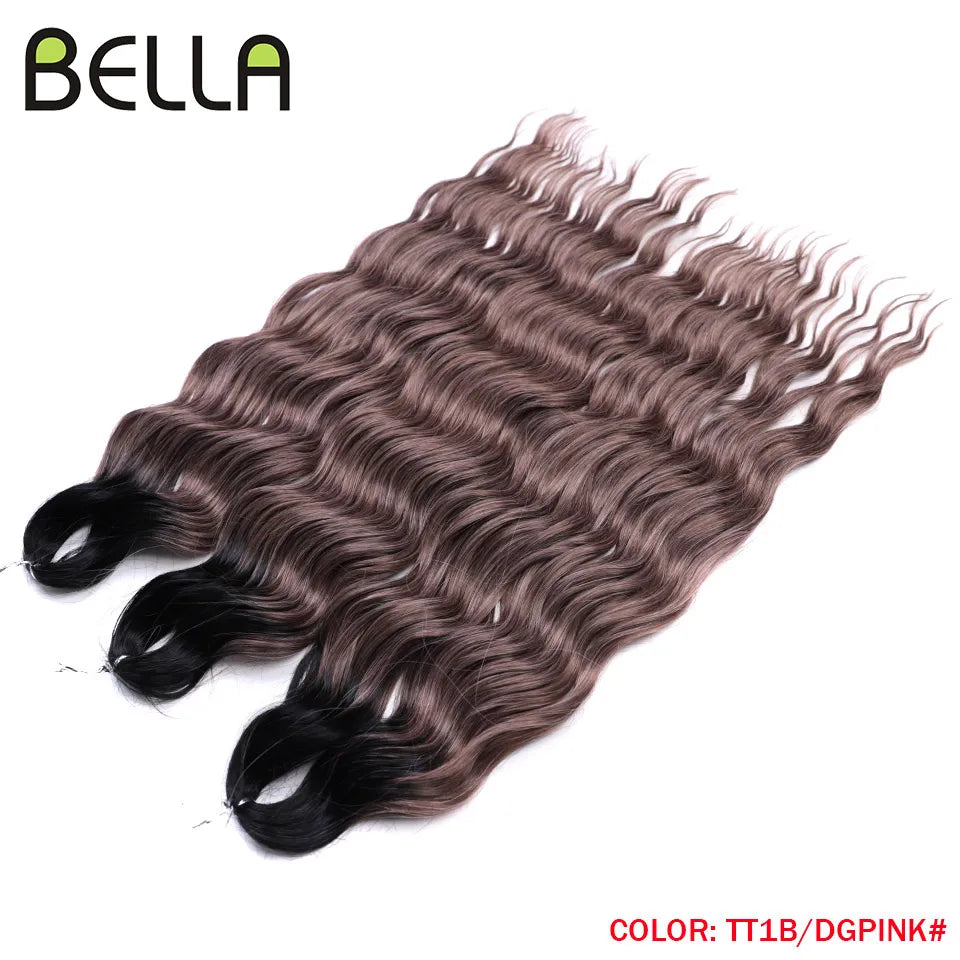 FASHION IDOL 24" 3pcs Deep Wave Curl Hair Synthetic Water Wave Braiding Hair Extensions Ombre Rainbow color Twist Crochet Hair