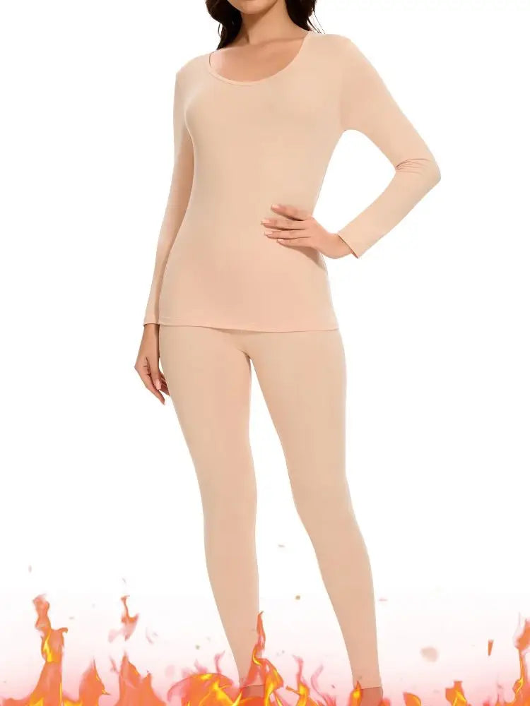 Women's Casual Warm Suit Long Sleeve Round Neck Bottoming Top Leggings Two-piece Set Solid Color Autumn Winter Outfits Female