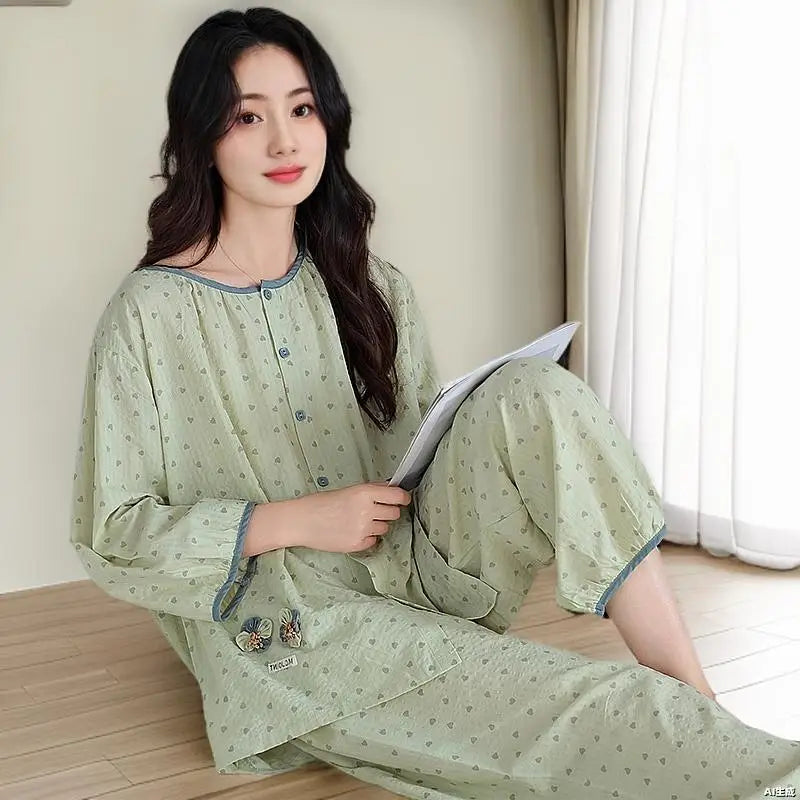 Women's New Spring and Summer Pajamas Homewear Suit Cloudy Cotton Leisure Loose Home Outside the Home Wear Homewear Suit