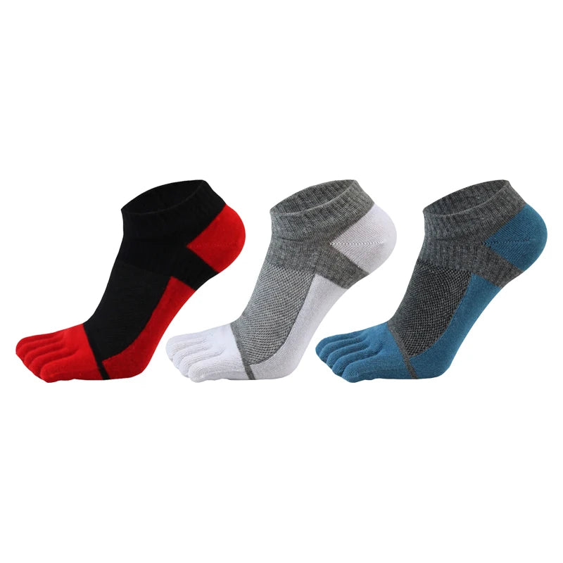 3 Pairs Five Finger Ankle Socks Cotton Men's Casual Mesh Breathable Comfortable No Show Socks With Toes