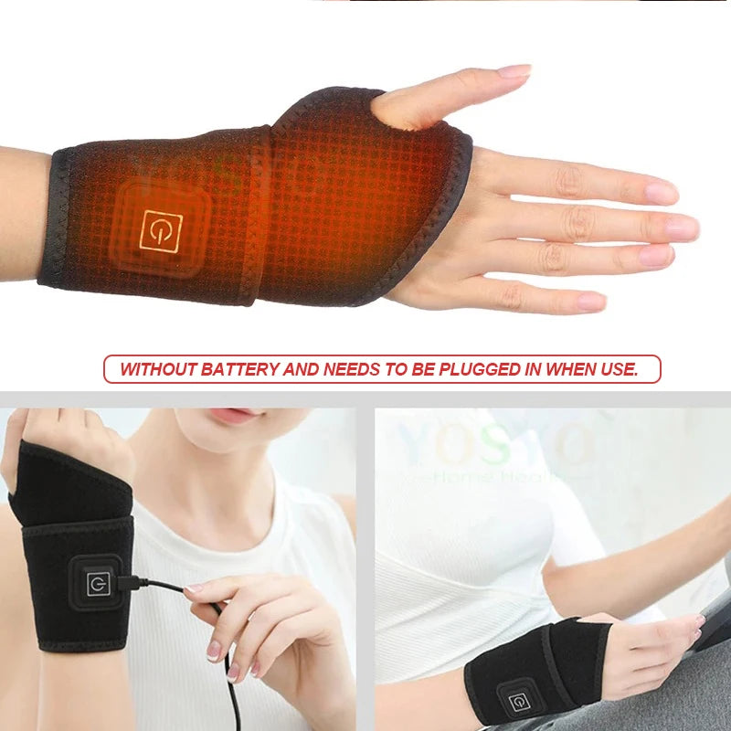 Electrically Heated Wrist Support sleeve Adjustable Wrist guard Breathable Black Strap Sports and Hand Joint Protection Tool