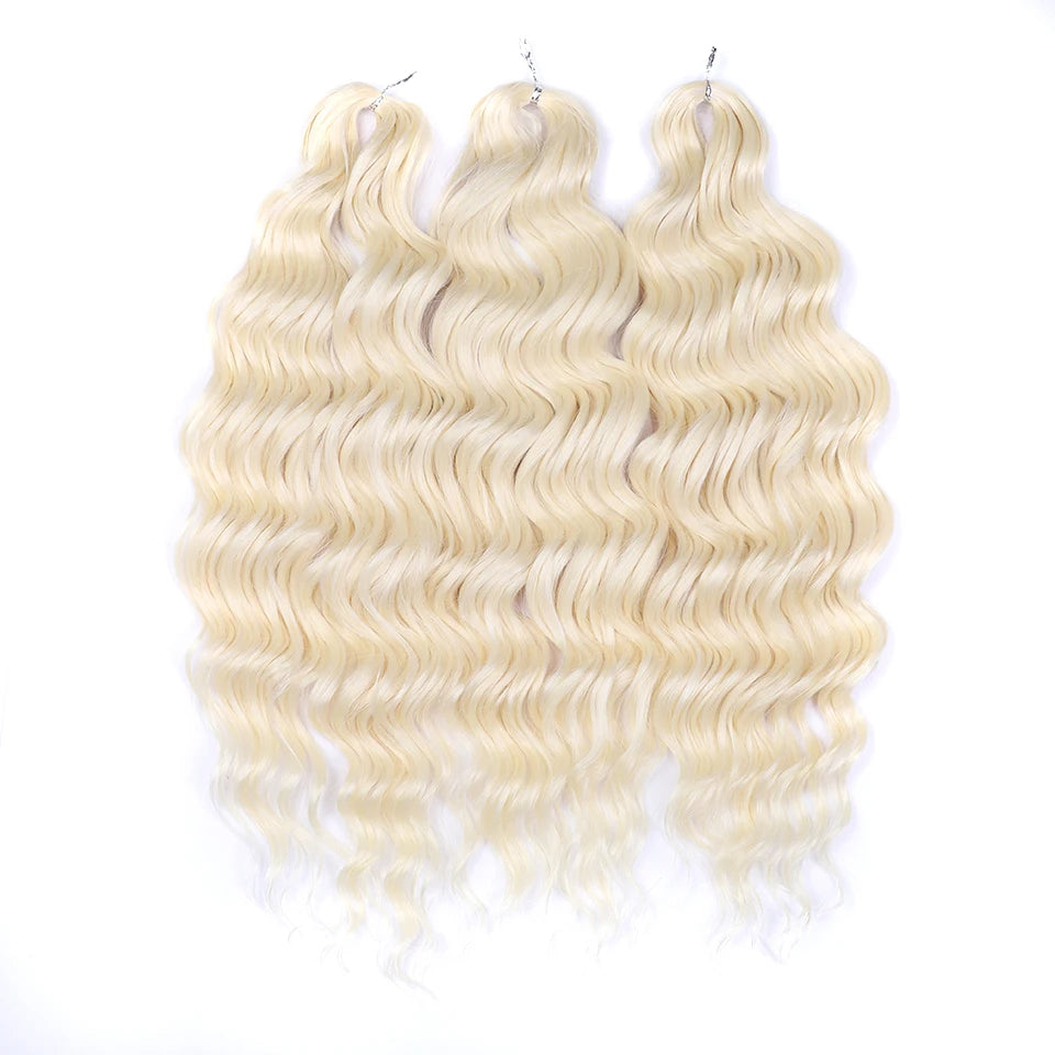 FASHION IDOL 24" 3pcs Deep Wave Curl Hair Synthetic Water Wave Braiding Hair Extensions Ombre Rainbow color Twist Crochet Hair