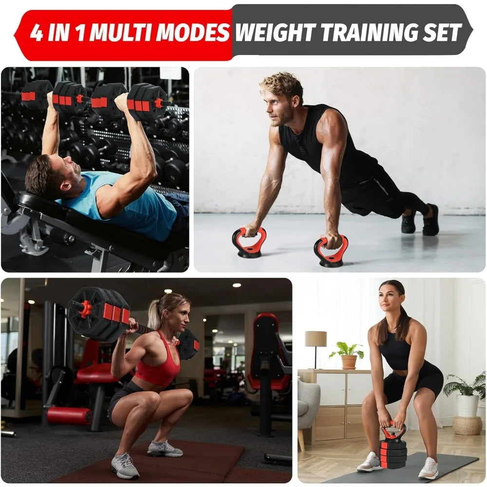 88-Pound 4-in-1 Adjustable Dumbbells Set, Dual Use as Barbell and Kettlebells for Home Gym Fitness Exercises