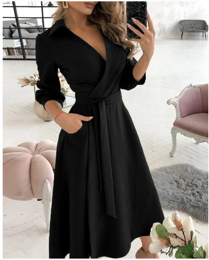 Women's summer off the shoulder hanging neck tie loose women's dress for commuting versatile temperament