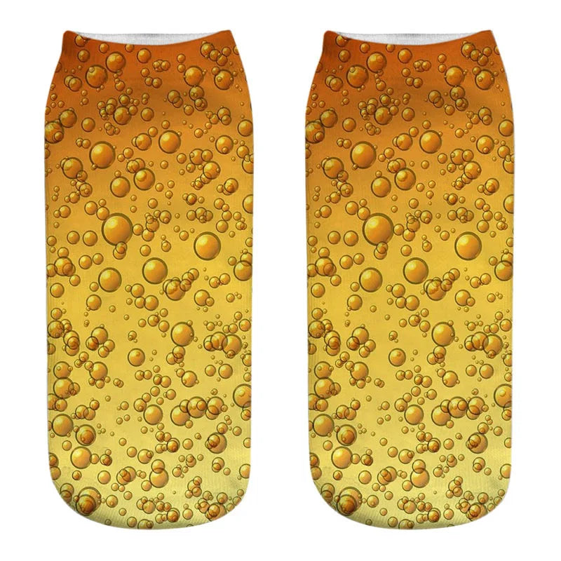 New Design Funny Fashion Harajuku Women Socks Novelty 3D Beer Pattern Socks Hiphop Solid Cotton Cool Ankle Short Socks