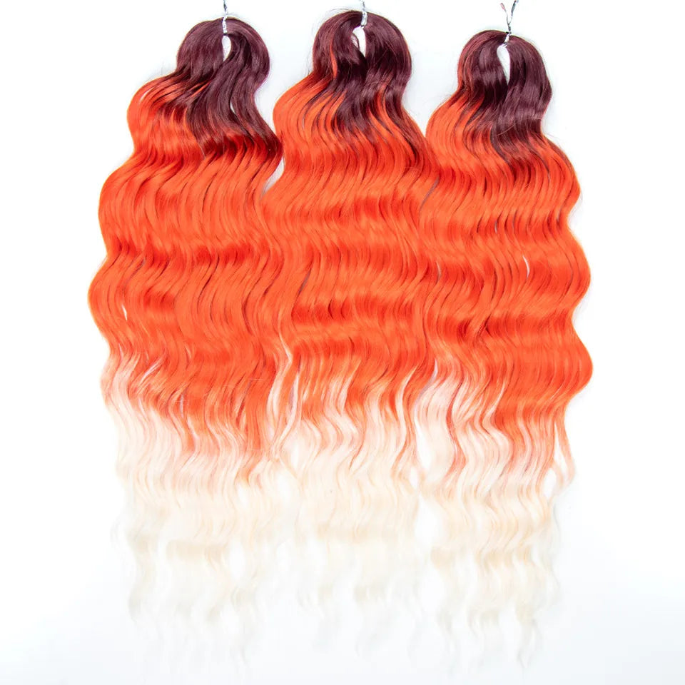 FASHION IDOL 24" 3pcs Deep Wave Curl Hair Synthetic Water Wave Braiding Hair Extensions Ombre Rainbow color Twist Crochet Hair