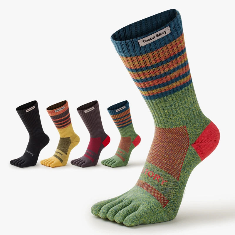 2025 Cotton Men's Sports Five Finger Socks Sweat Absorption Anti-odor Autumn Winter Towel Base Terry Long Tube Split Toe Socks