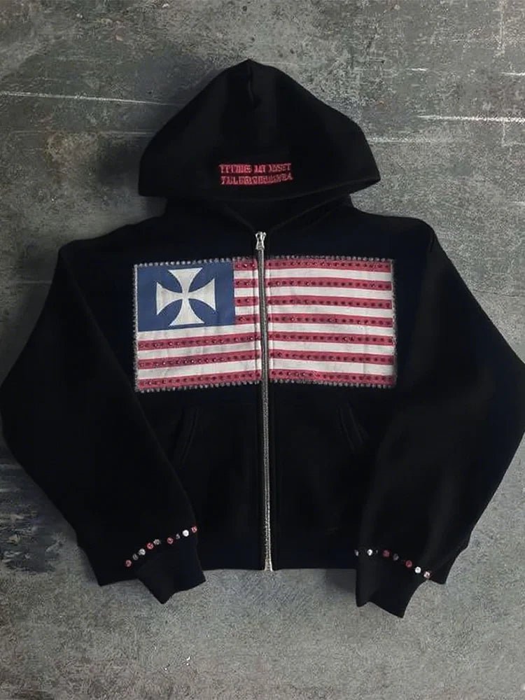 Autumn new national flag minimalist design color collision pattern men hooded sweatshirt Harajuku Y2k loose zipper sweatshirt - FitHealthHavenFitHealthHavenFitHealthHaven14:193;5:100014065blackXLAutumn new national flag minimalist design color collision pattern men hooded sweatshirt Harajuku Y2k loose zipper sweatshirt