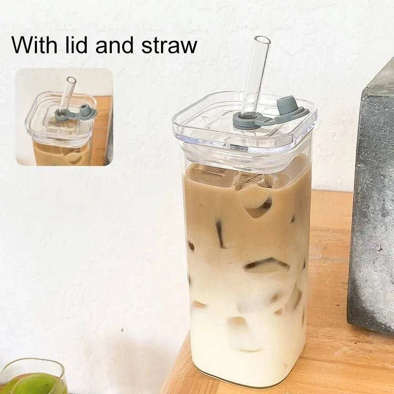 1Pcs Square Heat Resistant Coffee Glass Cup With Lid and Straw Transparent Milk Tea Juice Cups Coffee Mug For Home Bar Drinkware - FitHealthHavenFitHealthHavenFitHealthHaven14:193clear;26:200007962400mlclear400ml1Pcs Square Heat Resistant Coffee Glass Cup With Lid and Straw Transparent Milk Tea Juice Cups Coffee Mug For Home Bar Drinkware
