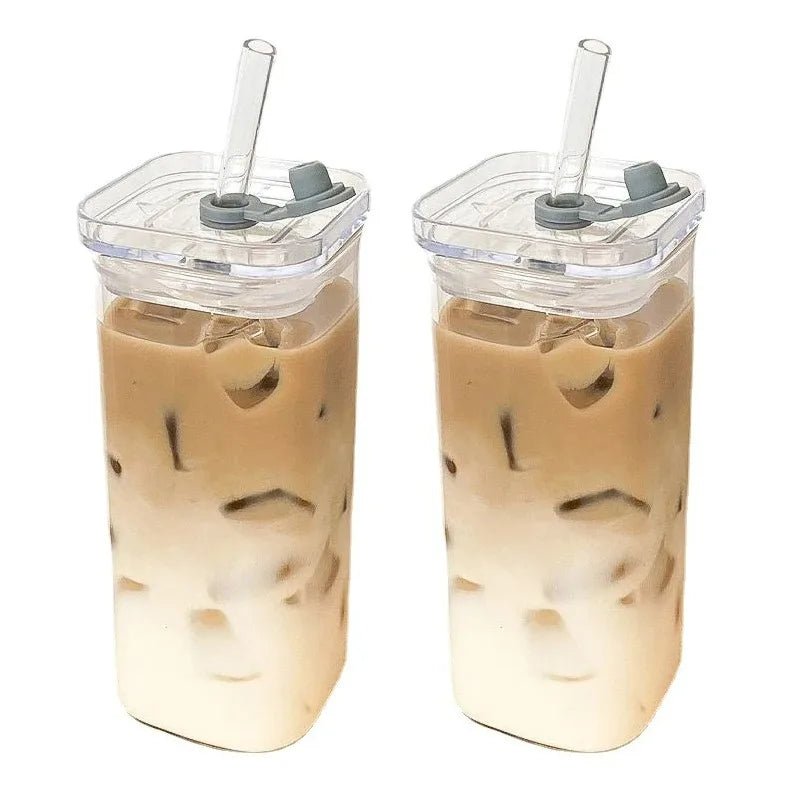 1Pcs Square Heat Resistant Coffee Glass Cup With Lid and Straw Transparent Milk Tea Juice Cups Coffee Mug For Home Bar Drinkware - FitHealthHavenFitHealthHavenFitHealthHaven14:193clear;26:200007962400mlclear400ml1Pcs Square Heat Resistant Coffee Glass Cup With Lid and Straw Transparent Milk Tea Juice Cups Coffee Mug For Home Bar Drinkware