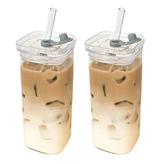 1Pcs Square Heat Resistant Coffee Glass Cup With Lid and Straw Transparent Milk Tea Juice Cups Coffee Mug For Home Bar Drinkware - FitHealthHavenFitHealthHavenFitHealthHaven14:193clear;26:200007962400mlclear400ml1Pcs Square Heat Resistant Coffee Glass Cup With Lid and Straw Transparent Milk Tea Juice Cups Coffee Mug For Home Bar Drinkware