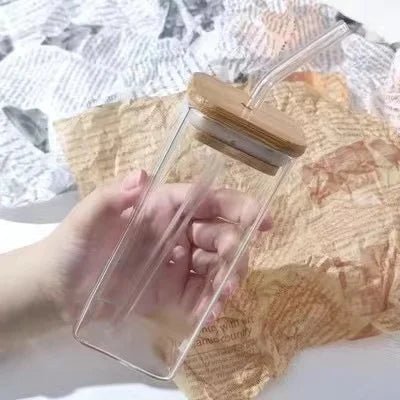 1Pcs Square Heat Resistant Coffee Glass Cup With Lid and Straw Transparent Milk Tea Juice Cups Coffee Mug For Home Bar Drinkware - FitHealthHavenFitHealthHavenFitHealthHaven14:10Bamboo lid;26:200007962400mlBamboo lid400ml1Pcs Square Heat Resistant Coffee Glass Cup With Lid and Straw Transparent Milk Tea Juice Cups Coffee Mug For Home Bar Drinkware