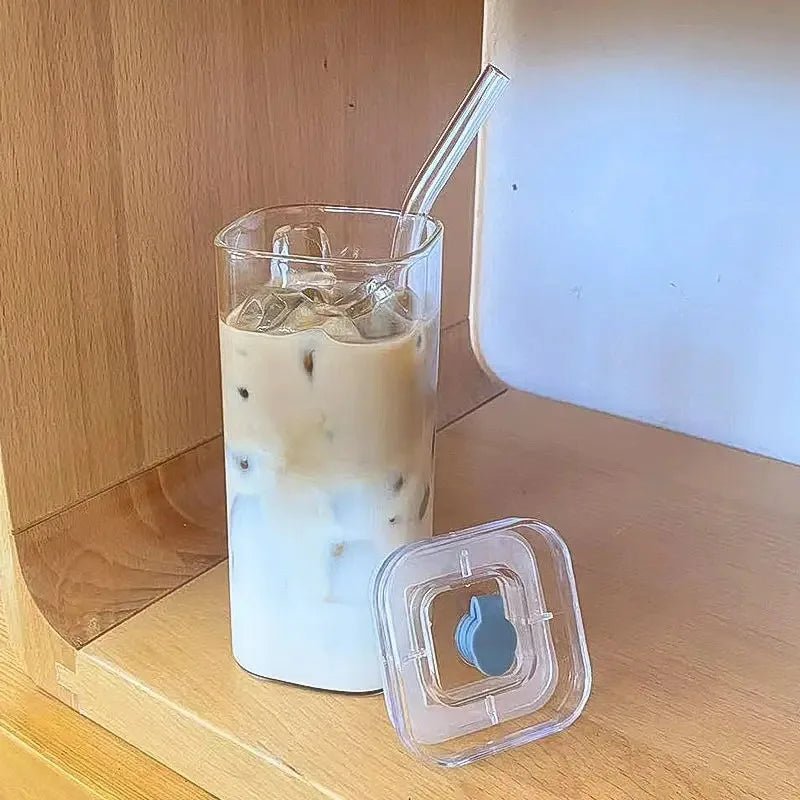 1Pcs Square Heat Resistant Coffee Glass Cup With Lid and Straw Transparent Milk Tea Juice Cups Coffee Mug For Home Bar Drinkware - FitHealthHavenFitHealthHavenFitHealthHaven14:193clear;26:200007962400mlclear400ml1Pcs Square Heat Resistant Coffee Glass Cup With Lid and Straw Transparent Milk Tea Juice Cups Coffee Mug For Home Bar Drinkware