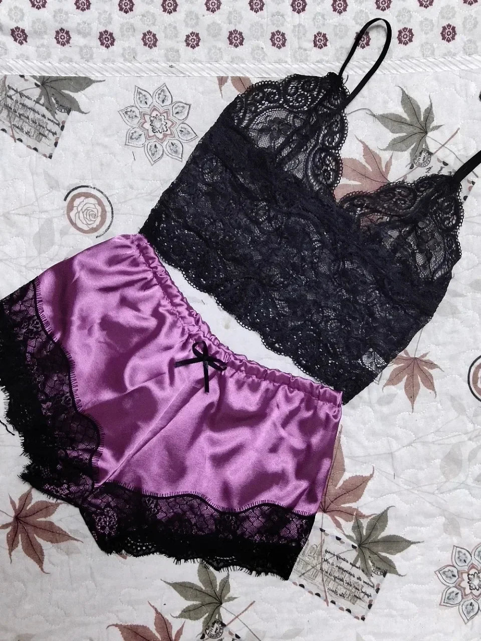 2 Pieces Pajamas Set for Women Sleepwear Sexy Lingerie Lace Silk Crop Tops and Shorts Sets Casual Nightwear Pijamas - FitHealthHavenFitHealthHavenFitHealthHaven14:496;5:361385PURPLEL2 Pieces Pajamas Set for Women Sleepwear Sexy Lingerie Lace Silk Crop Tops and Shorts Sets Casual Nightwear Pijamas