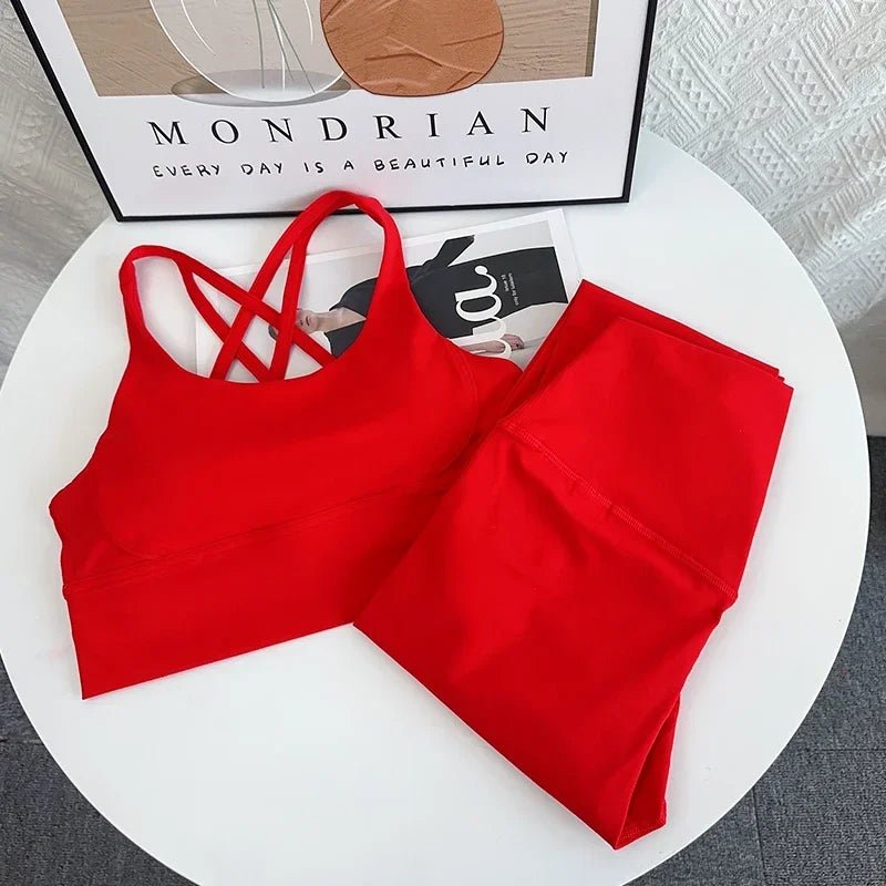 2024 New 2 Piece Yoga Set Breathable Fitness Suit Cross Back Yoga Tops Peach Butt Yoga Pants Pilates Running Fitness Suit - FitHealthHavenFitHealthHavenFitHealthHaven14:193China Red;5:361385China RedL2024 New 2 Piece Yoga Set Breathable Fitness Suit Cross Back Yoga Tops Peach Butt Yoga Pants Pilates Running Fitness Suit