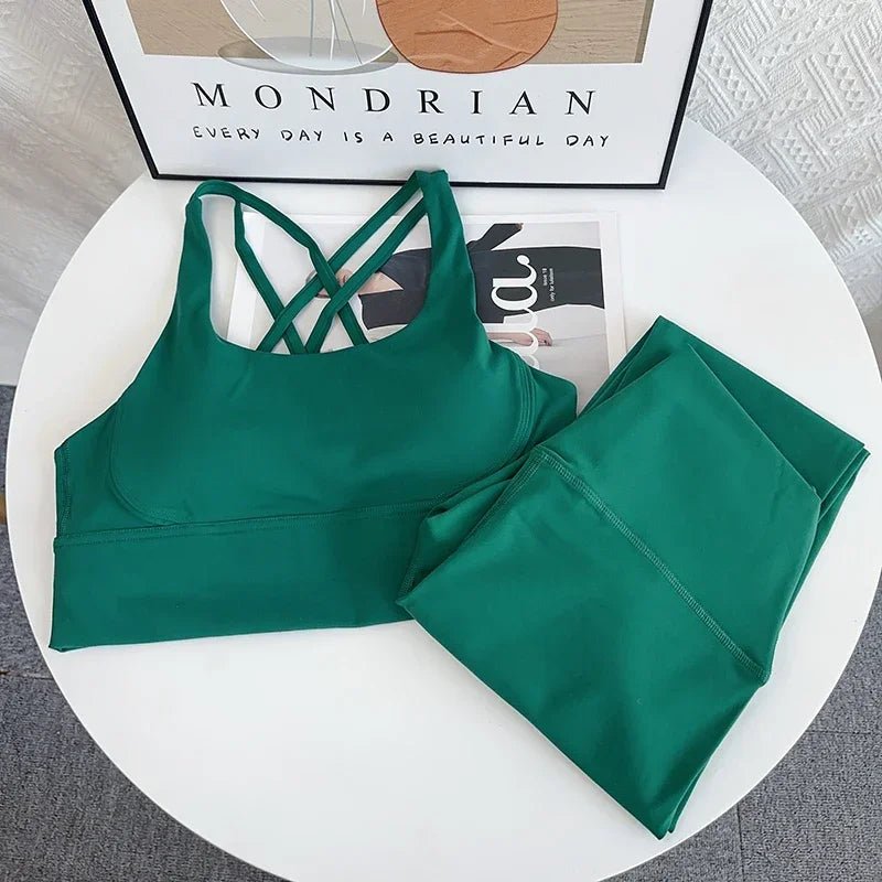 2024 New 2 Piece Yoga Set Breathable Fitness Suit Cross Back Yoga Tops Peach Butt Yoga Pants Pilates Running Fitness Suit - FitHealthHavenFitHealthHavenFitHealthHaven14:757636150Swamp Green;5:361385Swamp GreenL2024 New 2 Piece Yoga Set Breathable Fitness Suit Cross Back Yoga Tops Peach Butt Yoga Pants Pilates Running Fitness Suit