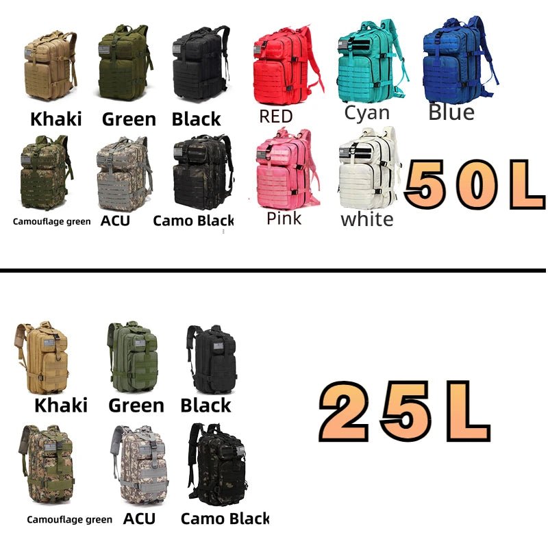 25L/50L Sturdy Nylon Waterproof Tactical Sports Trekking Fishing Hunting Camping Hiking Bag Backpack Outdoor Rucksacks - FitHealthHavenFitHealthHavenFitHealthHaven14:49650L (Green)50L (Green)25L/50L Sturdy Nylon Waterproof Tactical Sports Trekking Fishing Hunting Camping Hiking Bag Backpack Outdoor Rucksacks