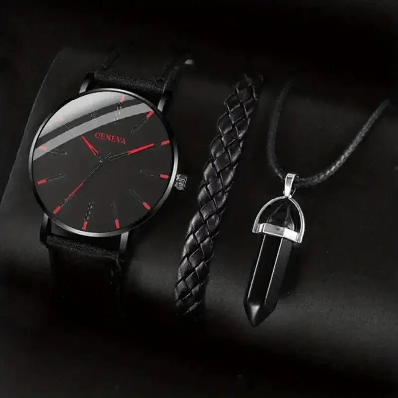 3pcs Set Fashion Mens Watches Luxury Casual Leather Quartz Wristwatch Men Business Sports Wrist Watch Bracelet Necklace Set - FitHealthHavenFitHealthHavenFitHealthHaven14:201447598Black RedBlack Red3pcs Set Fashion Mens Watches Luxury Casual Leather Quartz Wristwatch Men Business Sports Wrist Watch Bracelet Necklace Set