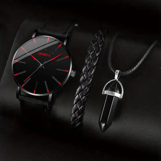 3pcs Set Fashion Mens Watches Luxury Casual Leather Quartz Wristwatch Men Business Sports Wrist Watch Bracelet Necklace Set - FitHealthHavenFitHealthHavenFitHealthHaven14:201447598Black RedBlack Red3pcs Set Fashion Mens Watches Luxury Casual Leather Quartz Wristwatch Men Business Sports Wrist Watch Bracelet Necklace Set