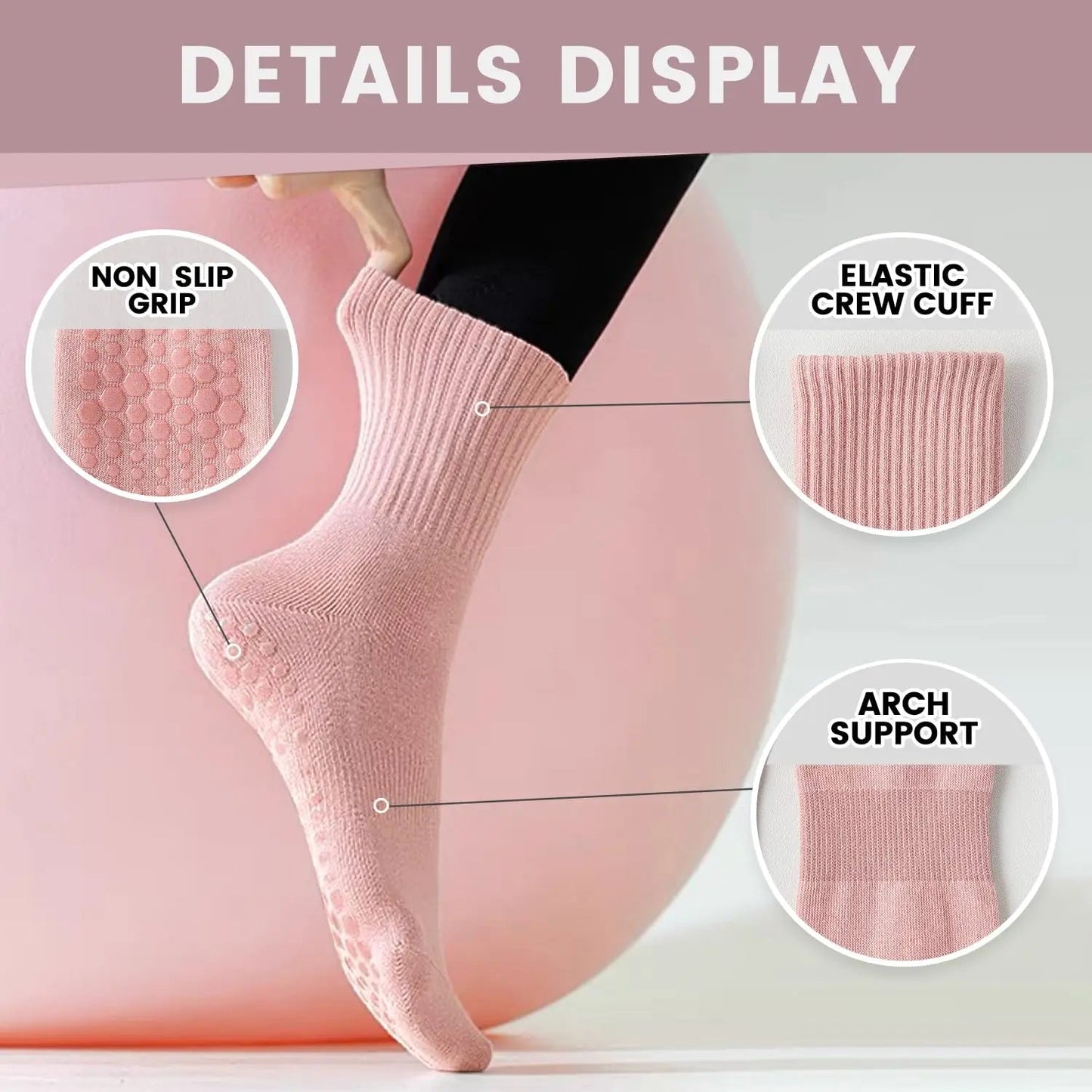 4-6 pairs of women's yoga socks, solid color midsole anti slip grip yoga Pilates ballet socks - FitHealthHavenFitHealthHavenFitHealthHaven14:496heibaihuifenzilvheibaihuifenzilv4-6 pairs of women's yoga socks, solid color midsole anti slip grip yoga Pilates ballet socks