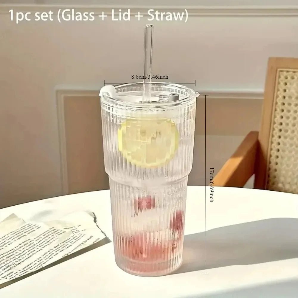600ml Stripe Glass Cup with Lid and Straw Transparent Drinking Glasses for Juice Water and Iced Coffee Cups Mug Drinkware - FitHealthHavenFitHealthHavenFitHealthHaven14:175600ml;26:200007962400-600ml600ml400-600ml600ml Stripe Glass Cup with Lid and Straw Transparent Drinking Glasses for Juice Water and Iced Coffee Cups Mug Drinkware