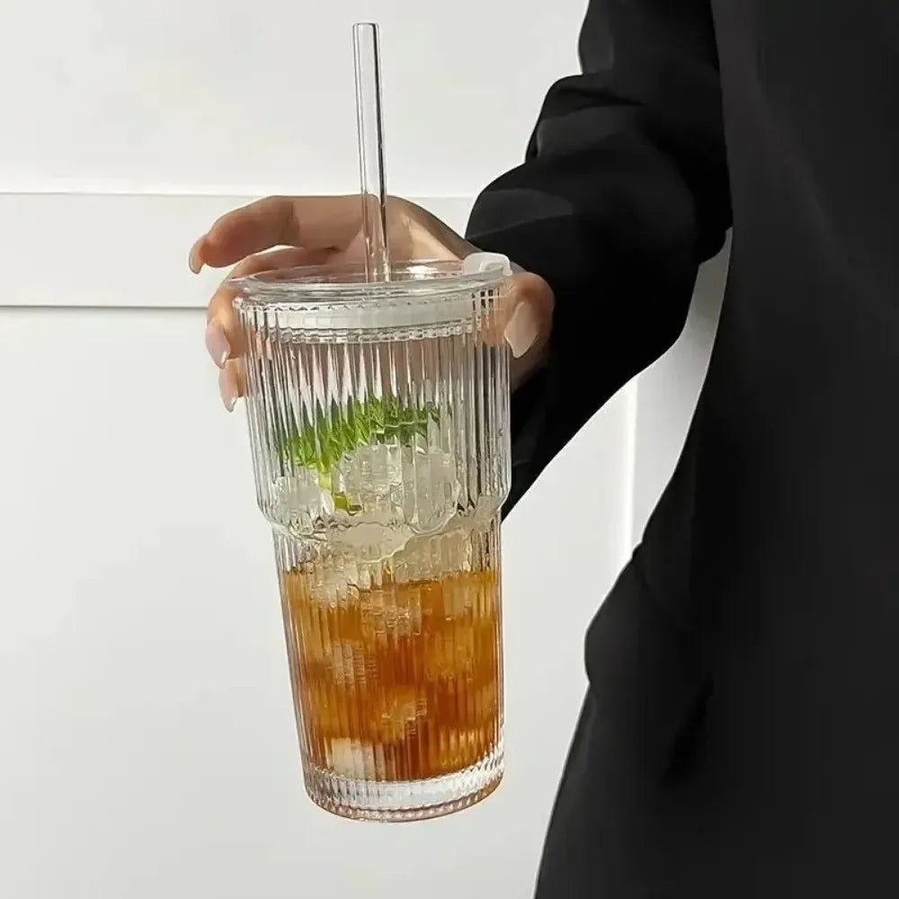 600ml Stripe Glass Cup with Lid and Straw Transparent Drinking Glasses for Juice Water and Iced Coffee Cups Mug Drinkware - FitHealthHavenFitHealthHavenFitHealthHaven14:193400ml;26:200007962400-600ml400ml400-600ml600ml Stripe Glass Cup with Lid and Straw Transparent Drinking Glasses for Juice Water and Iced Coffee Cups Mug Drinkware