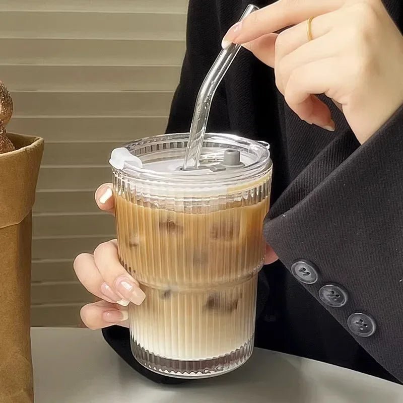 600ml Stripe Glass Cup with Lid and Straw Transparent Drinking Glasses for Juice Water and Iced Coffee Cups Mug Drinkware - FitHealthHavenFitHealthHavenFitHealthHaven14:193400ml;26:200007962400-600ml400ml400-600ml600ml Stripe Glass Cup with Lid and Straw Transparent Drinking Glasses for Juice Water and Iced Coffee Cups Mug Drinkware