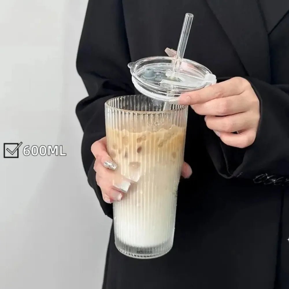 600ml Stripe Glass Cup with Lid and Straw Transparent Drinking Glasses for Juice Water and Iced Coffee Cups Mug Drinkware - FitHealthHavenFitHealthHavenFitHealthHaven14:193400ml;26:200007962400-600ml400ml400-600ml600ml Stripe Glass Cup with Lid and Straw Transparent Drinking Glasses for Juice Water and Iced Coffee Cups Mug Drinkware