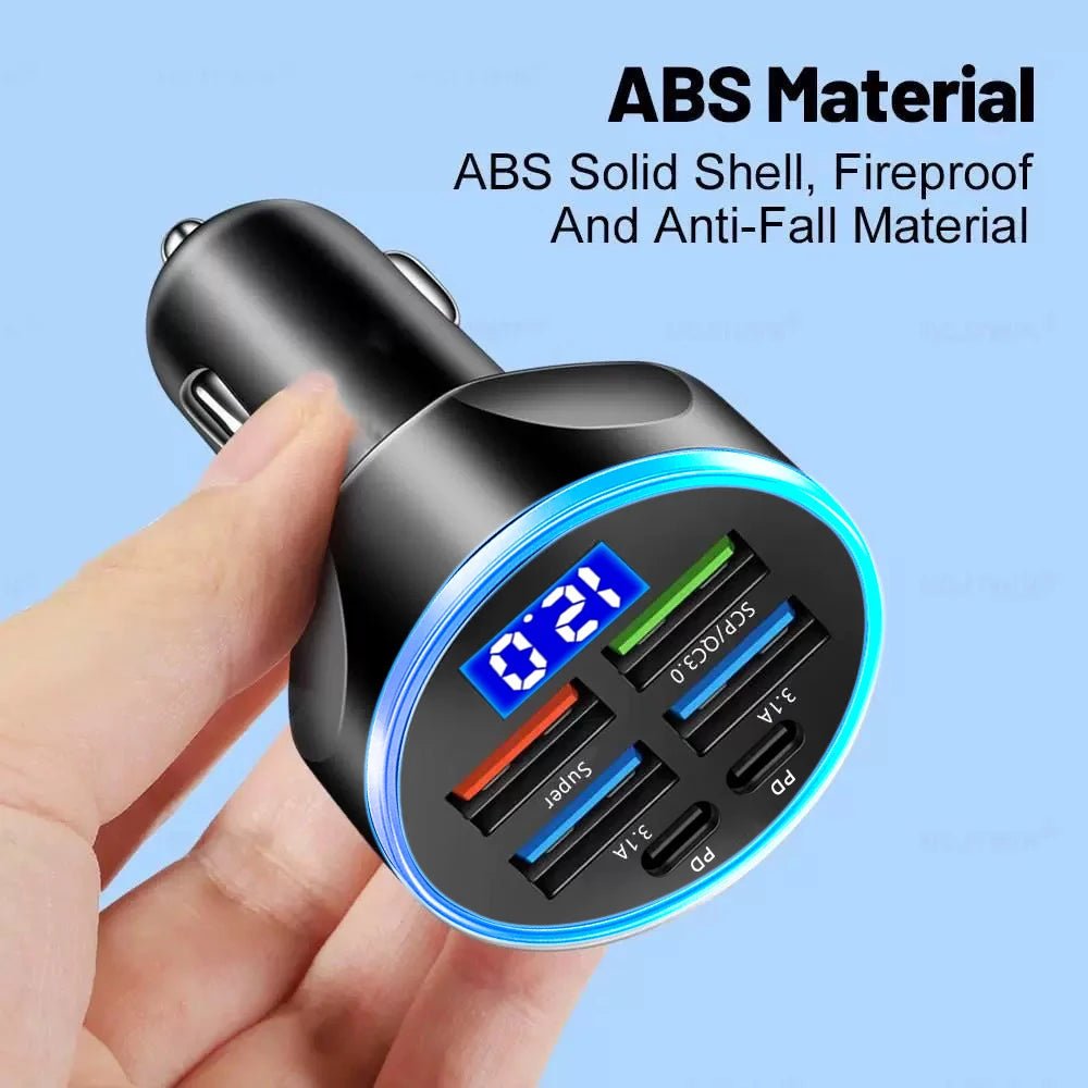 66-250W PD Car Charger QC3.0 Fast Charge One to Six Car Cigarette Lighter Plug Car Charger Flash Charge with Digital Display - FitHealthHavenFitHealthHavenFitHealthHaven200000182:104 Port Volt display4 Port Volt display66-250W PD Car Charger QC3.0 Fast Charge One to Six Car Cigarette Lighter Plug Car Charger Flash Charge with Digital Display