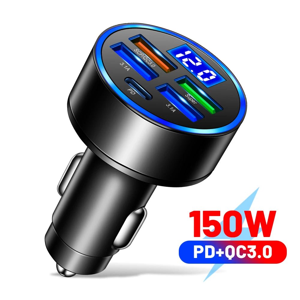 66-250W PD Car Charger QC3.0 Fast Charge One to Six Car Cigarette Lighter Plug Car Charger Flash Charge with Digital Display - FitHealthHavenFitHealthHavenFitHealthHaven200000182:6915 Port Volt display5 Port Volt display66-250W PD Car Charger QC3.0 Fast Charge One to Six Car Cigarette Lighter Plug Car Charger Flash Charge with Digital Display