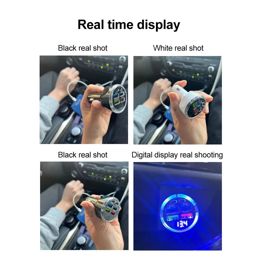 66-250W PD Car Charger QC3.0 Fast Charge One to Six Car Cigarette Lighter Plug Car Charger Flash Charge with Digital Display - FitHealthHavenFitHealthHavenFitHealthHaven200000182:104 Port Volt display4 Port Volt display66-250W PD Car Charger QC3.0 Fast Charge One to Six Car Cigarette Lighter Plug Car Charger Flash Charge with Digital Display