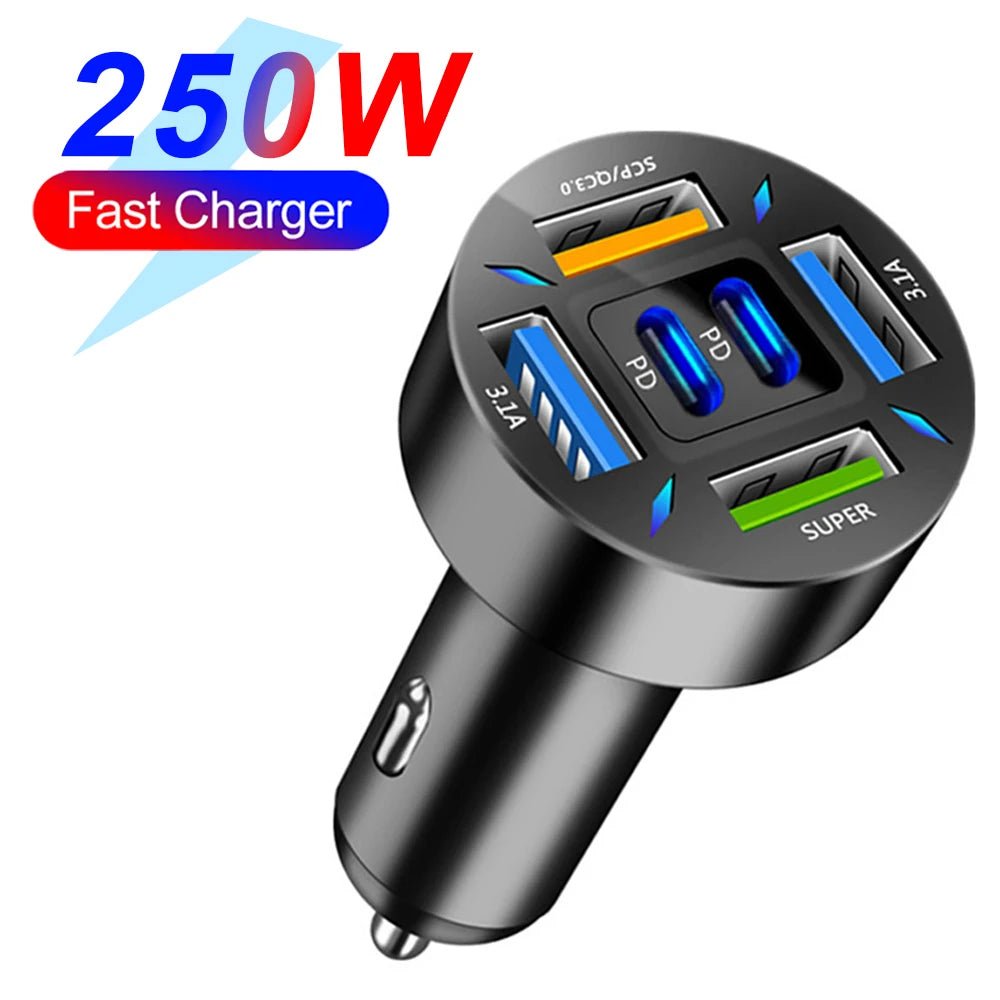 66-250W PD Car Charger QC3.0 Fast Charge One to Six Car Cigarette Lighter Plug Car Charger Flash Charge with Digital Display - FitHealthHavenFitHealthHavenFitHealthHaven200000182:1936 Port6 Port66-250W PD Car Charger QC3.0 Fast Charge One to Six Car Cigarette Lighter Plug Car Charger Flash Charge with Digital Display