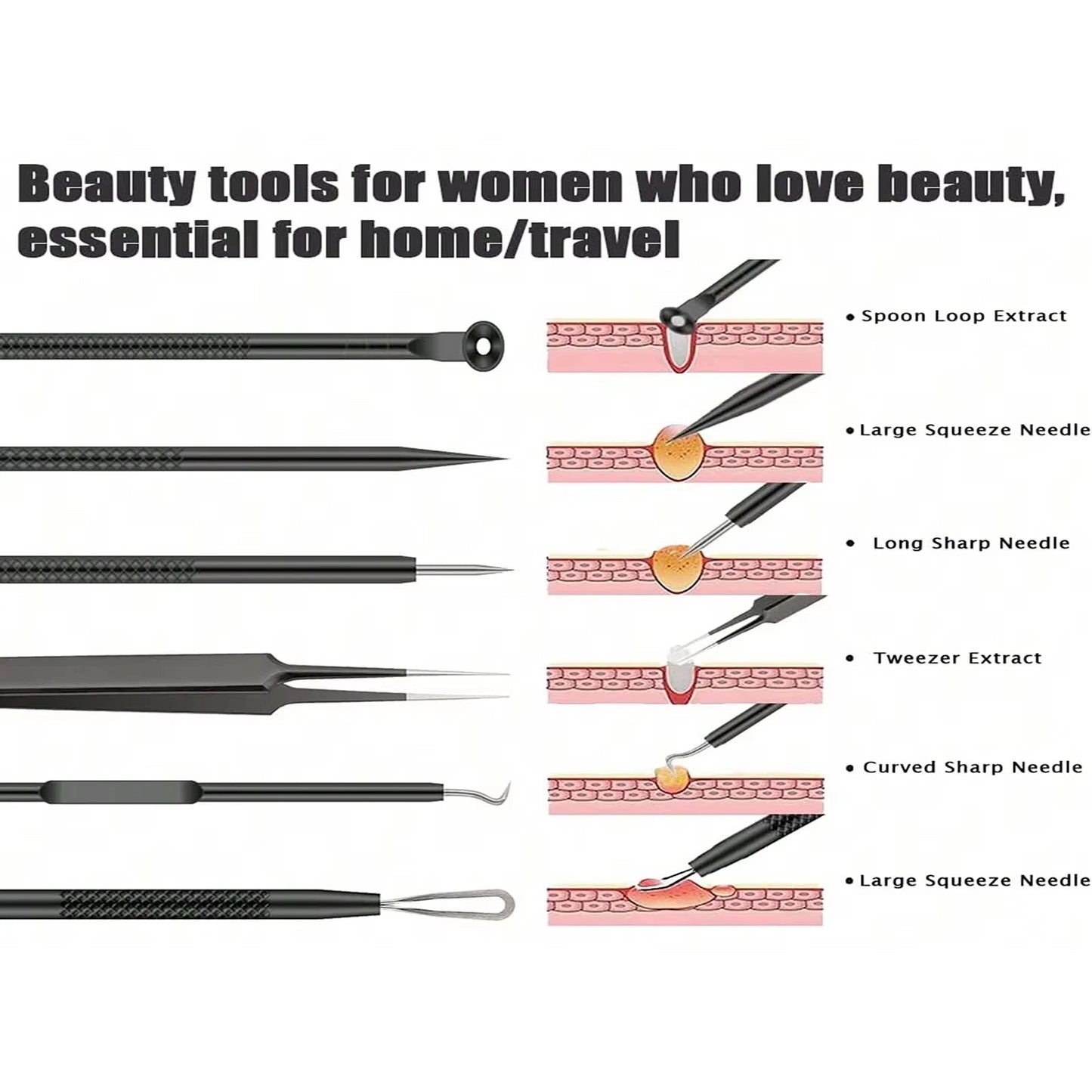 6pcs/set Acne Removal Needle and Clip Stainless Steel Tool Blackhead Removal Blemishes Facial Skin Care Beauty Facial Pore Clean - FitHealthHavenFitHealthHavenFitHealthHaven14:1936PC-Black6PC-Black6pcs/set Acne Removal Needle and Clip Stainless Steel Tool Blackhead Removal Blemishes Facial Skin Care Beauty Facial Pore Clean