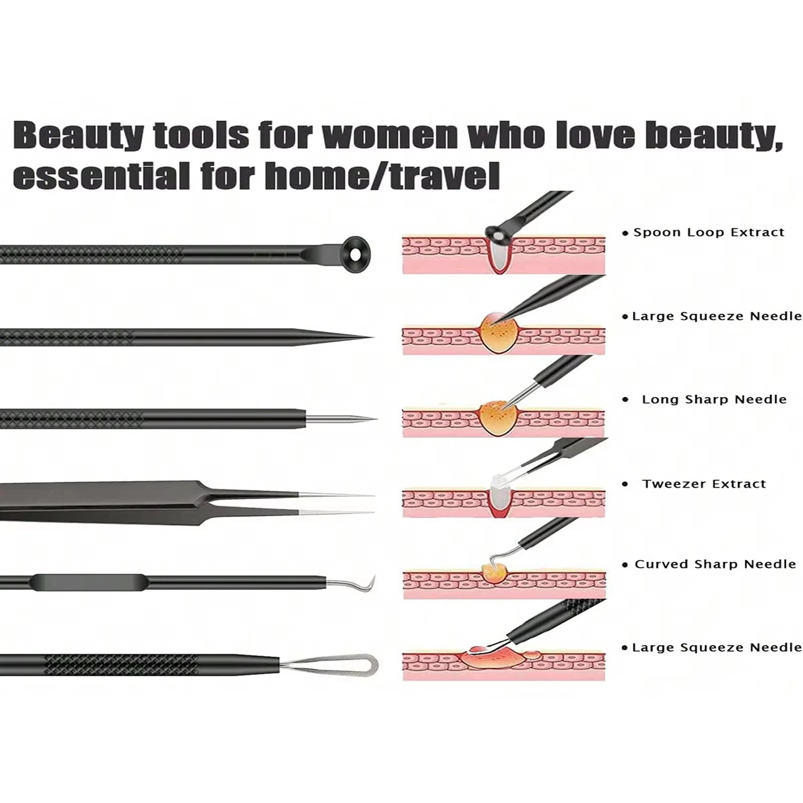 6pcs/set Acne Removal Needle and Clip Stainless Steel Tool Blackhead Removal Blemishes Facial Skin Care Beauty Facial Pore Clean - FitHealthHavenFitHealthHavenFitHealthHaven14:1936PC-Black6PC-Black6pcs/set Acne Removal Needle and Clip Stainless Steel Tool Blackhead Removal Blemishes Facial Skin Care Beauty Facial Pore Clean